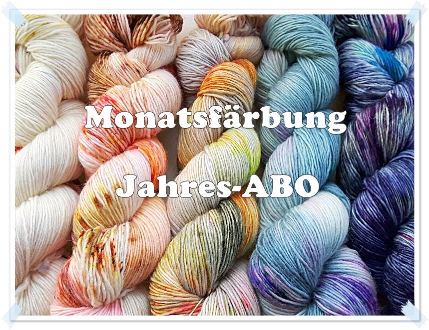 JAHRESLIEFERUNG "Monatsfärbung" Sockenwolle  handgefärbt 75  Wolle, 25 Polyamid 12x100 g