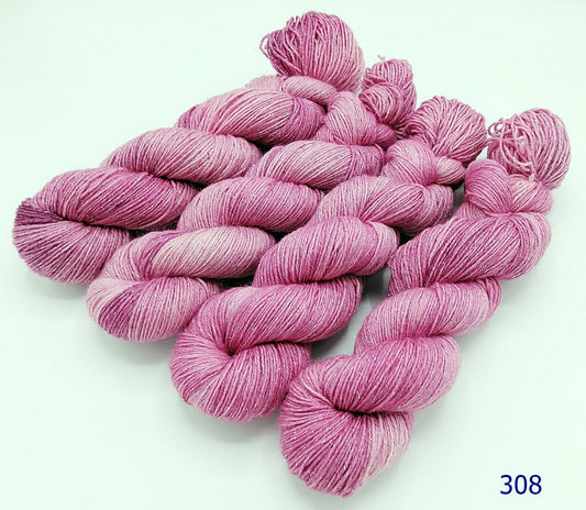 Sockenwolle *Glitzer* handgefärbt  71 Wolle, 24 Polyamid  5 Polyester  100 g   Nr. 308