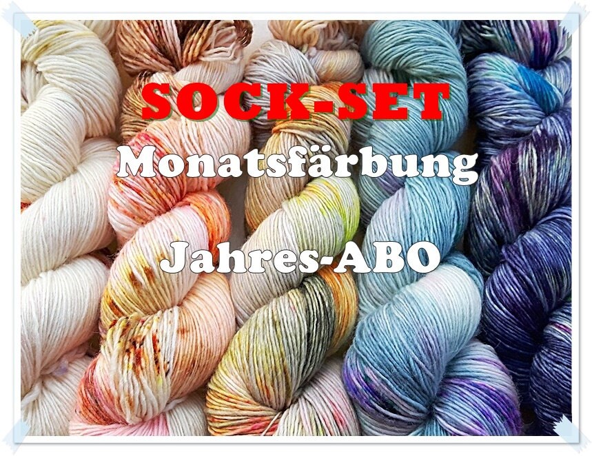 JAHRESLIEFERUNG "Monatsfärbung" SOCK-SET Sockenwolle  handgefärbt 75  Wolle, 25 Polyamid 12x120 g